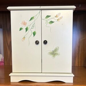 Wood Jewelry Box with Floral and Butterfly Design